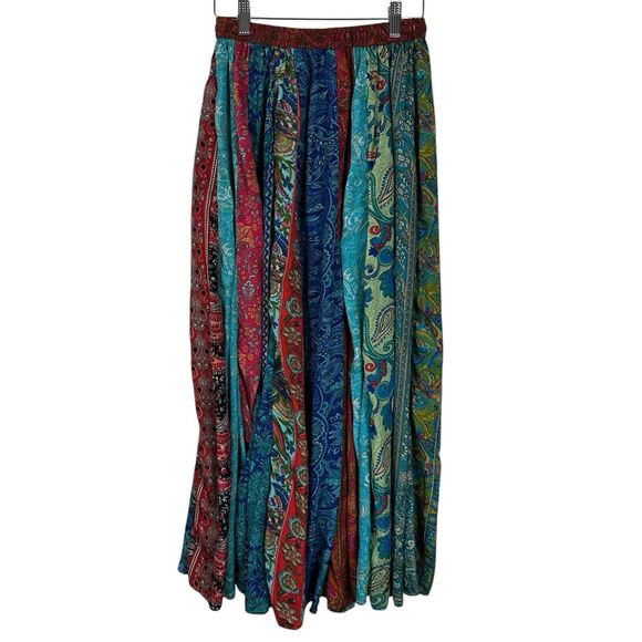 Unique Clothing Skirt Women Small Bohemian Patchwork Silk Crepe Maxi Nepal Boho - Picture 2 of 9